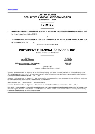 Thumbnail Provident Financial Services 10-Q Quarterly Report FY 