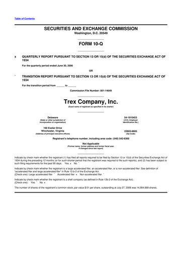 Vorschaubild Trex 10-Q Quartalsbericht  