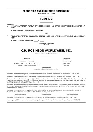 Thumbnail C. H. Robinson 10-Q Quarterly Report FY 