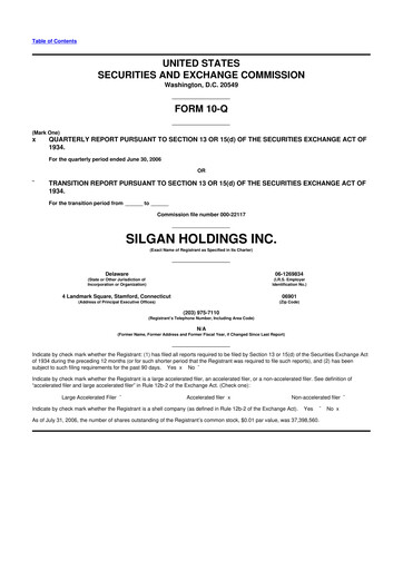 Thumbnail Silgan Holdings
 10-Q Quarterly Report FY 