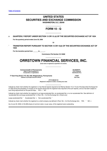 Thumbnail Orrstown Financial Services 10-Q Quarterly Report FY 