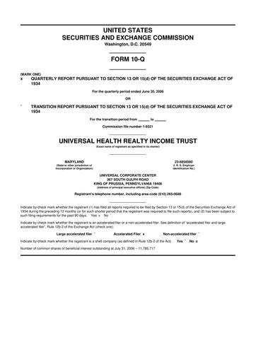 Vorschaubild Universal Health Realty Income Trust 10-Q Quartalsbericht  