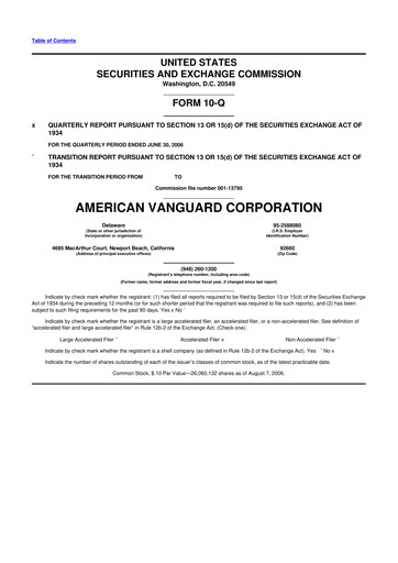 Miniature American Vanguard 10-Q Rapport trimestriel  