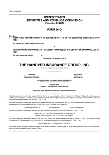 Thumbnail Hanover Insurance Group 10-Q Quarterly Report FY 