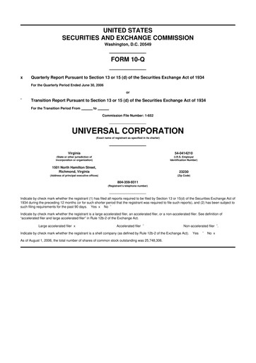 Thumbnail Universal Corporation
 10-Q Quarterly Report FY 