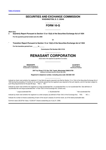 Miniature Renasant Corp 10-Q Rapport trimestriel  