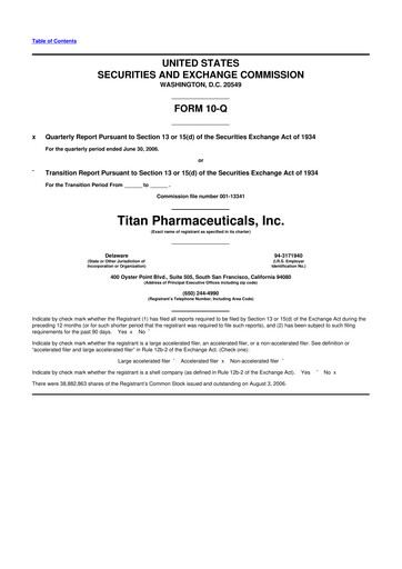 Thumbnail Titan Pharmaceuticals
 10-Q Quarterly Report FY 