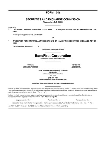 Thumbnail BancFirst 10-Q Quarterly Report FY 