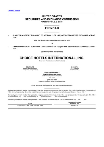 Miniature Choice Hotels International 10-Q Rapport trimestriel  
