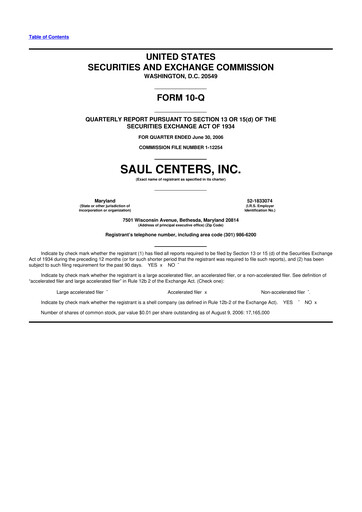 Miniature Saul Centers 10-Q Rapport trimestriel  