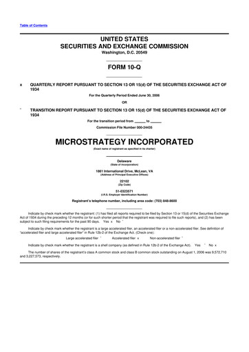 Miniature Strategy 
 (MicroStrategy) 10-Q Rapport trimestriel  