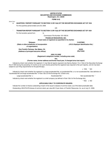 Miniature Franklin Resources 10-Q Rapport trimestriel  
