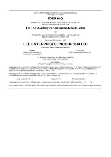 Thumbnail Lee Enterprises
 10-Q Quarterly Report FY 