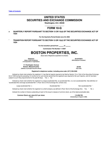 Thumbnail BXP, Inc.
 10-Q Quarterly Report FY 