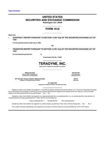 Miniature Teradyne 10-Q Rapport trimestriel  