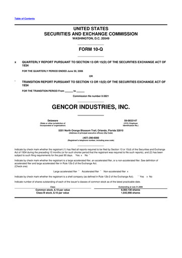 Miniature Gencor Industries
 10-Q Rapport trimestriel  