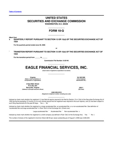 Thumbnail Eagle Financial Services 10-Q Quarterly Report FY 