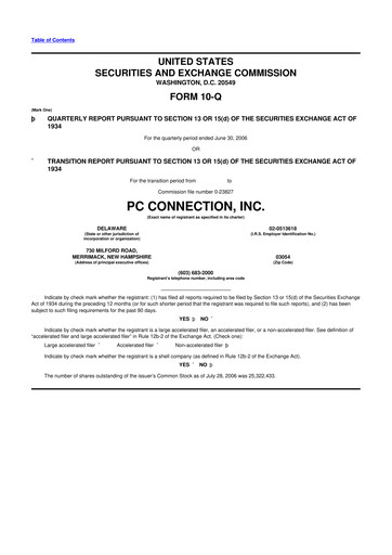 Miniature PC Connection
 10-Q Rapport trimestriel  