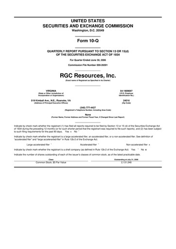 Miniature RGC Resources 10-Q Rapport trimestriel  
