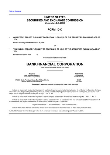 Thumbnail BankFinancial 10-Q Quarterly Report FY 