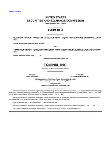 Thumbnail Equinix 10-Q Quarterly Report FY 