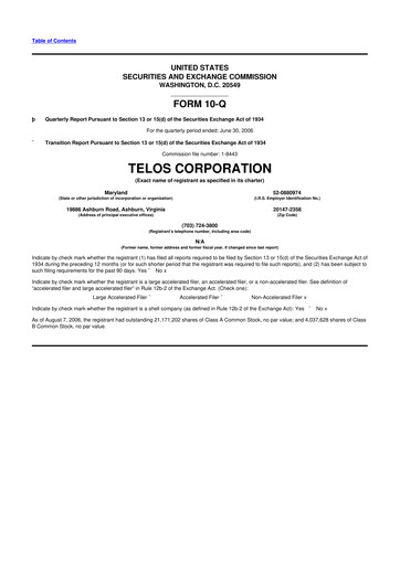 Thumbnail Telos 10-Q Quarterly Report FY 