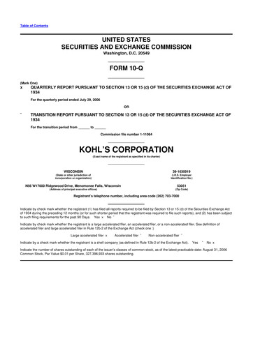 Thumbnail Kohl's
 10-Q Quarterly Report FY 