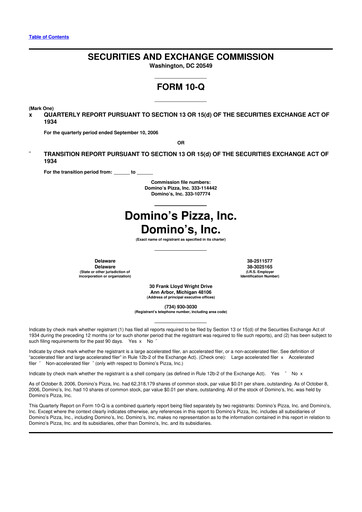 Thumbnail Domino's Pizza 10-Q Quarterly Report FY 