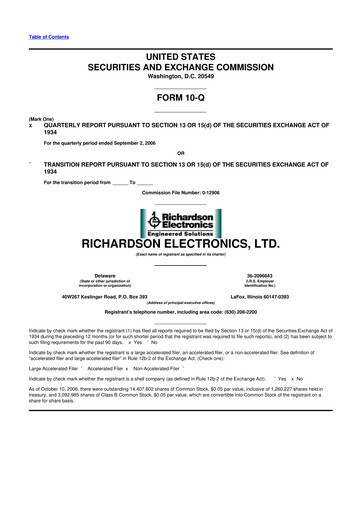 Miniature Richardson Electronics 10-Q Rapport trimestriel  