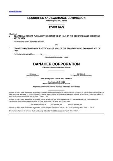 Miniature Danaher 10-Q Rapport trimestriel  