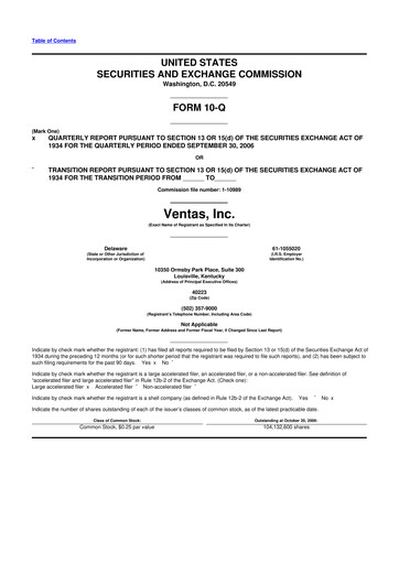 Miniature Ventas 10-Q Rapport trimestriel  