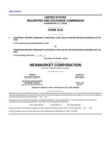 Miniature NewMarket Corp 10-Q Rapport trimestriel  