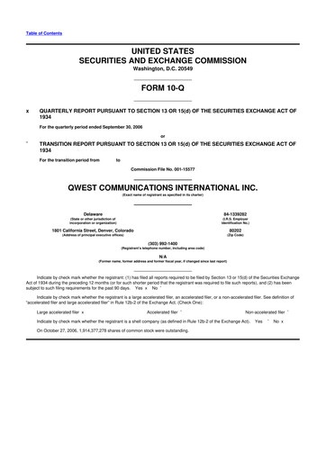 Thumbnail Qwest Communications International 10-Q Quarterly Report FY 