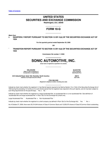 Thumbnail Sonic Automotive
 10-Q Quarterly Report FY 