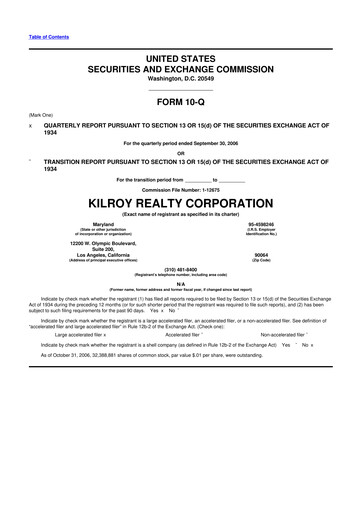 Thumbnail Kilroy Realty 10-Q Quarterly Report FY 