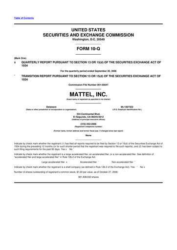 Thumbnail Mattel
 10-Q Quarterly Report FY 