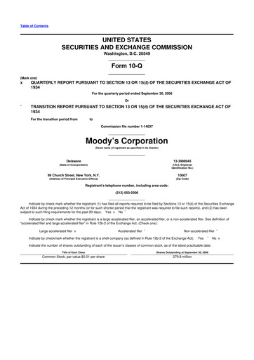 Thumbnail Moody's 10-Q Quarterly Report FY 