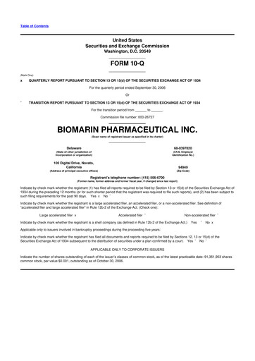 Thumbnail BioMarin Pharmaceutical 10-Q Quarterly Report FY 