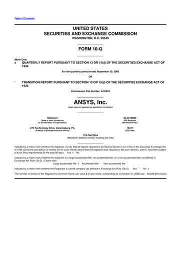 Vorschaubild Ansys 10-Q Quartalsbericht  