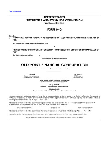 Thumbnail Old Point Financial 10-Q Quarterly Report FY 