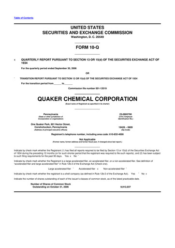 Miniature Quaker Houghton 10-Q Rapport trimestriel  