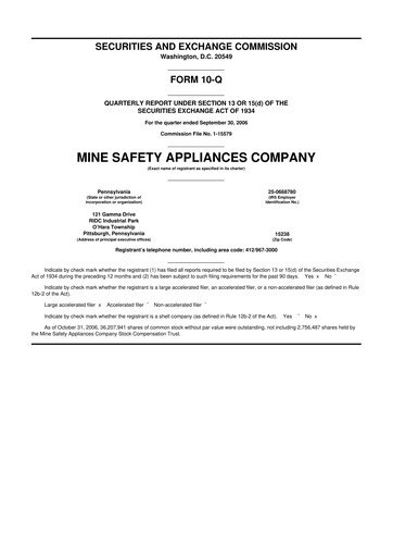 Miniature MSA Safety 10-Q Rapport trimestriel  