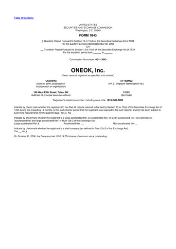 Vorschaubild Oneok 10-Q Quartalsbericht  