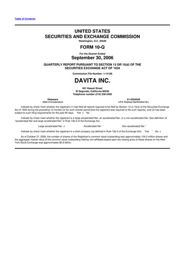 Thumbnail DaVita 10-Q Quarterly Report FY 