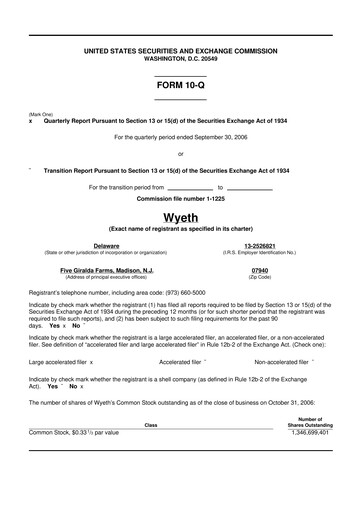 Miniature Wyeth 10-Q Rapport trimestriel  