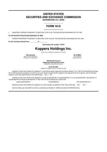 Thumbnail Koppers Holdings 10-Q Quarterly Report FY 