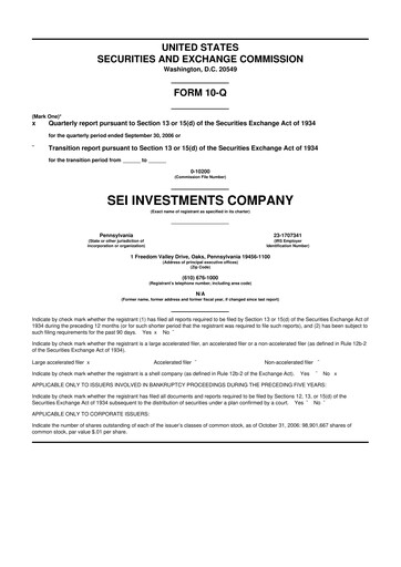 Thumbnail SEI Investments 10-Q Quarterly Report FY 