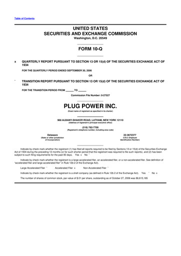 Thumbnail Plug Power 10-Q Quarterly Report FY 