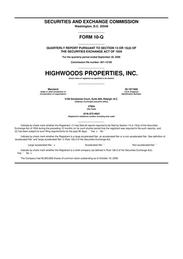 Thumbnail Highwoods Properties
 10-Q Quarterly Report FY 