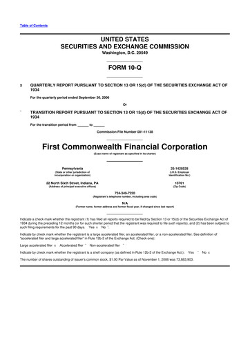 Thumbnail First Commonwealth Financial Corp 10-Q Quarterly Report FY 